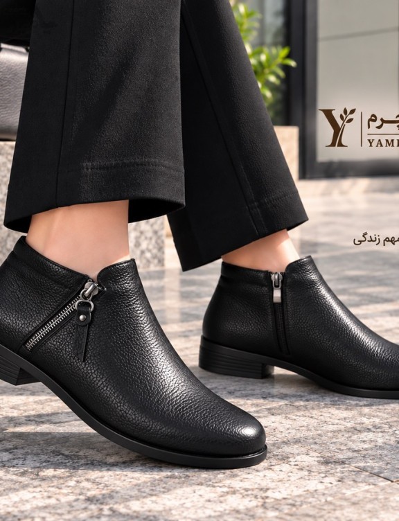 نیم بوت تمام چرم طبیعی طبی پاشنه 2 سانتی دور زیپ
